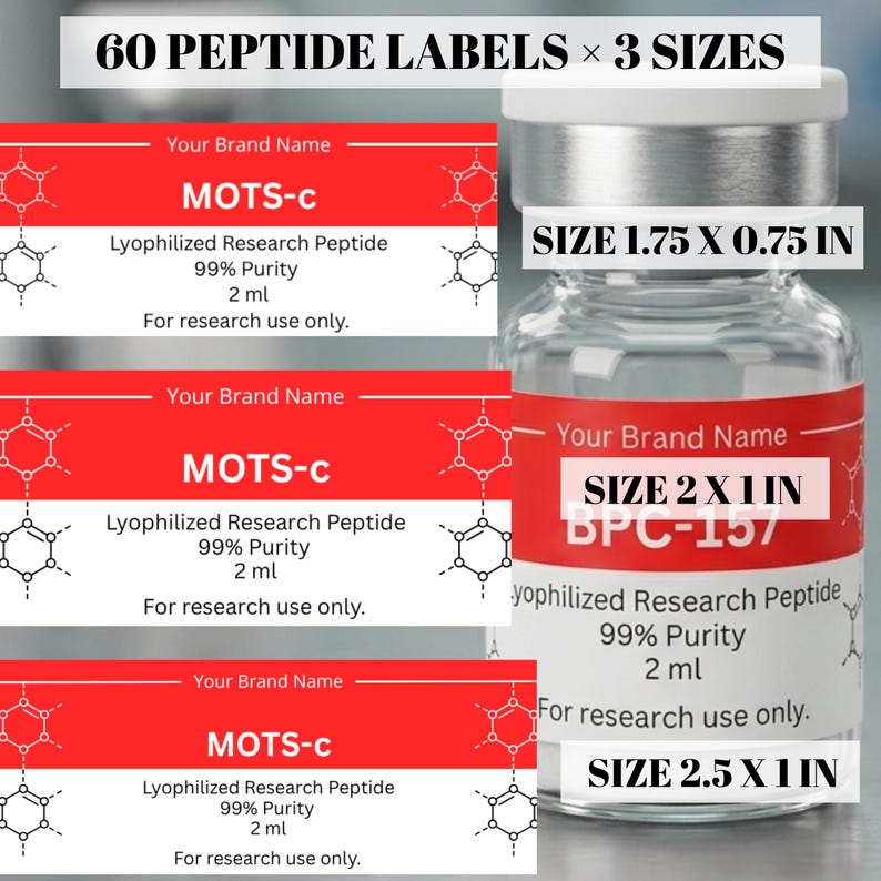 Research Labels Peptide Labels Template, Vial Label Template, Peptide Vial Labels, Lab ...