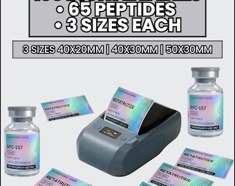 Pacchetto di etichette per peptidi, 65 nomi di peptidi, etichette per fiale, modello Canva, etichette mediche, etichette per flaconi di ricerca, etichette Niimbot