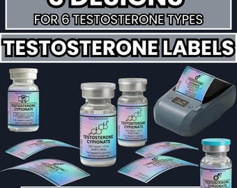54 modelli di etichette per testosterone, pacchetto di etichette per fiale, cipionato enantato propionato, etichette per Sustanon 250, modificabili con Canva.