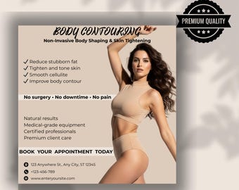 Volantino per body contouring, modello di marketing per centri benessere (Canva modificabile, download digitale)