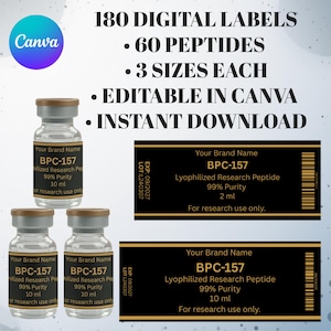 Peptide Labels Template, Peptide sticker , Vial Label Templates, Canva Editable Labels, Med Labels, Lab Vial Stickers, Bottle Labels