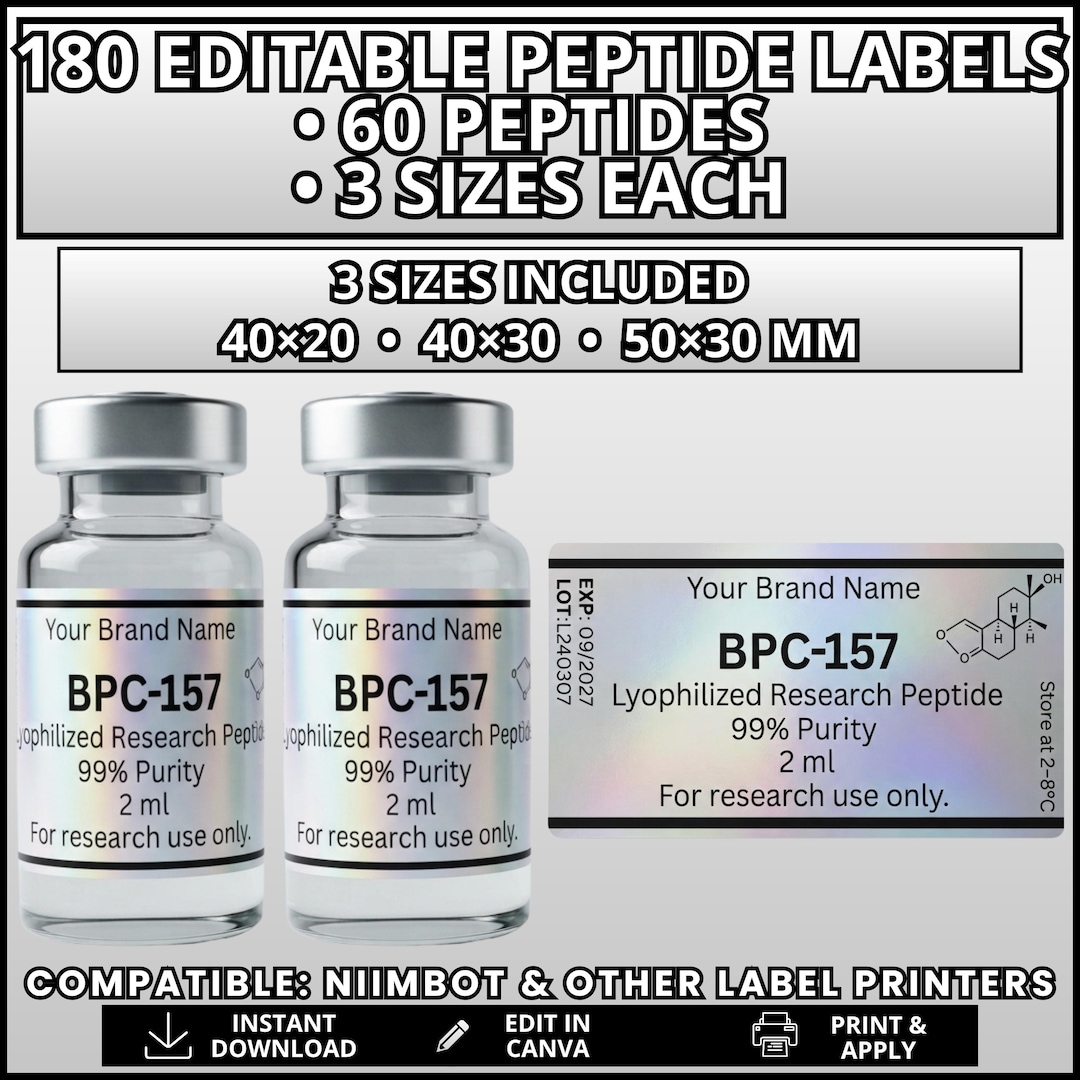bpc-157 legal status denmark Peptide Labels | 60 Peptide Names | 3 Sizes | Vial Stickers | Thermal Printer Compatible | Niimbot & Phomemo | Editable Digital Template Purified Water | Walgreens mg:5mg/5mg X 10pk B-12