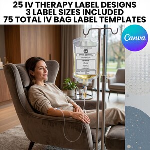 IV Therapy Labels Template Bundle | 75 Editable Canva Medical Spa Infusion Stickers (Digital Download)
