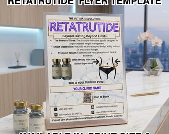 Volantino RETATRUTIDE, modello di marketing per cliniche, design Canva per centri estetici e spa, volantino per il settore sanitario, post Instagram modificabile, volantino promozionale per il benessere.