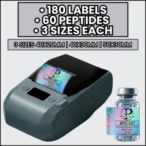 Holographic Peptide Label Template ,3 Sizes: 50x30mm, 40x30mm, 40x20mm,Minimal Luxury Vial Labels for Thermal Printers,DIY MedSpa Marketing