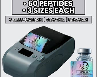 Holographic Peptide Label Template ,3 Sizes: 50x30mm, 40x30mm, 40x20mm,Minimal Luxury Vial Labels for Thermal Printers,DIY MedSpa Marketing