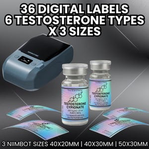 Etiquetas para Frascos de Testosterona, Adesivo Minimalista de Luxo para Clínica de Bem-Estar, Tamanhos de Modelo Niimbot, Download Digital, Modelo Canva 40x20 40x30 50x30 mm