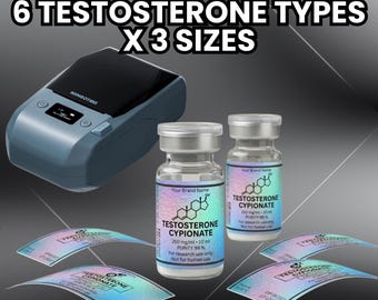 Testosterone Vial Labels,Minimal Luxury Wellness Clinic Sticker, Niimbot Template Sizes,Digital Download, 40x20 40x30 50x30mm Canva Template