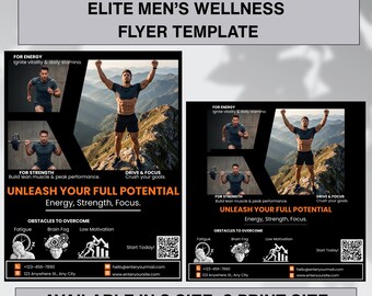 Modello di volantino per il benessere maschile, promozione della terapia con testosterone, marketing della terapia peptidica, modello Canva per la terapia con testosterone, post di Instagram