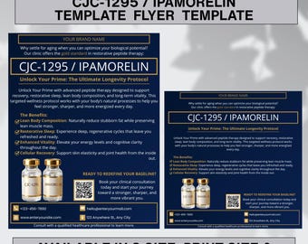 Modello di volantino CJC-1295, modello Canva per Ipamorelin, volantino per terapia peptidica, marketing per cliniche del benessere, modello per post di Instagram