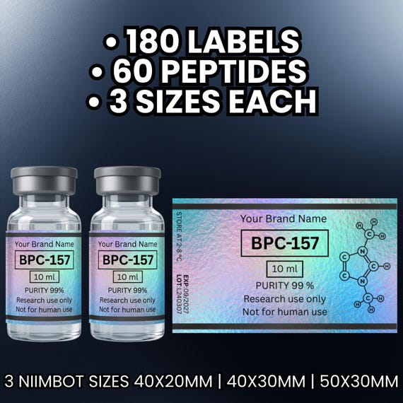 clean bpc 157 Peptide Vial Labels Niimbot 180 Canva Templates 50x30 40x30 40x20 Holographic Minimalist Lab Supply Sticker Bundle Ilość:30 SZT DEPOVIT B12 2 AMPOULES Accessories