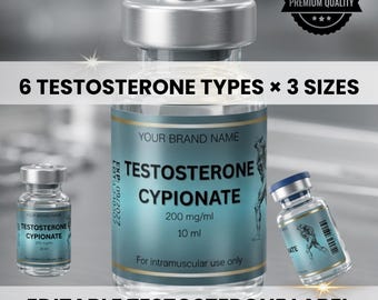 Modello di etichetta per testosterone, etichetta TRT, etichette modificabili per fiale Canva, etichette cliniche, terapia ormonale, modello digitale stampabile