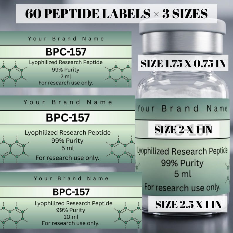 Peptide Vial Labels, 60 Digital Stickers, Canva Template, Printable ...