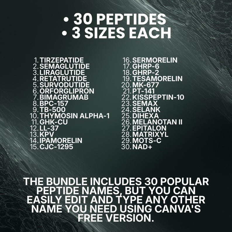 Peptide Label Template Bundle, 30 Designs in 3 Sizes (40x20, 40x30 ...