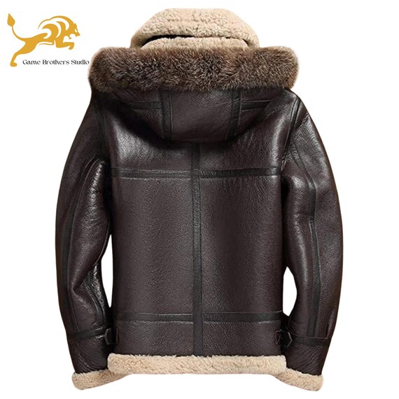 Men's Brown Real Sheepskin Shearling Leather Jacket: Removable Fur