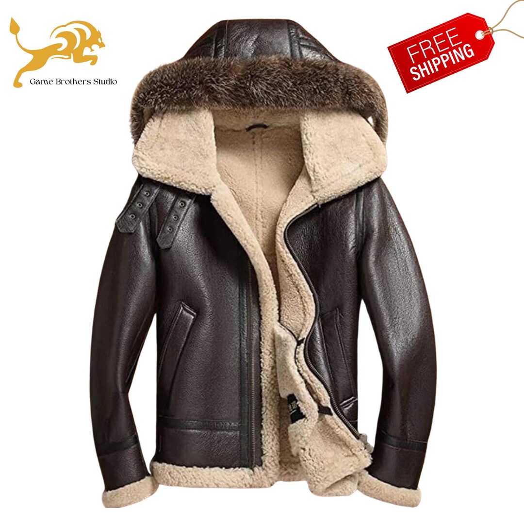 Men's Brown Real Sheepskin Shearling Leather Jacket: Removable Fur