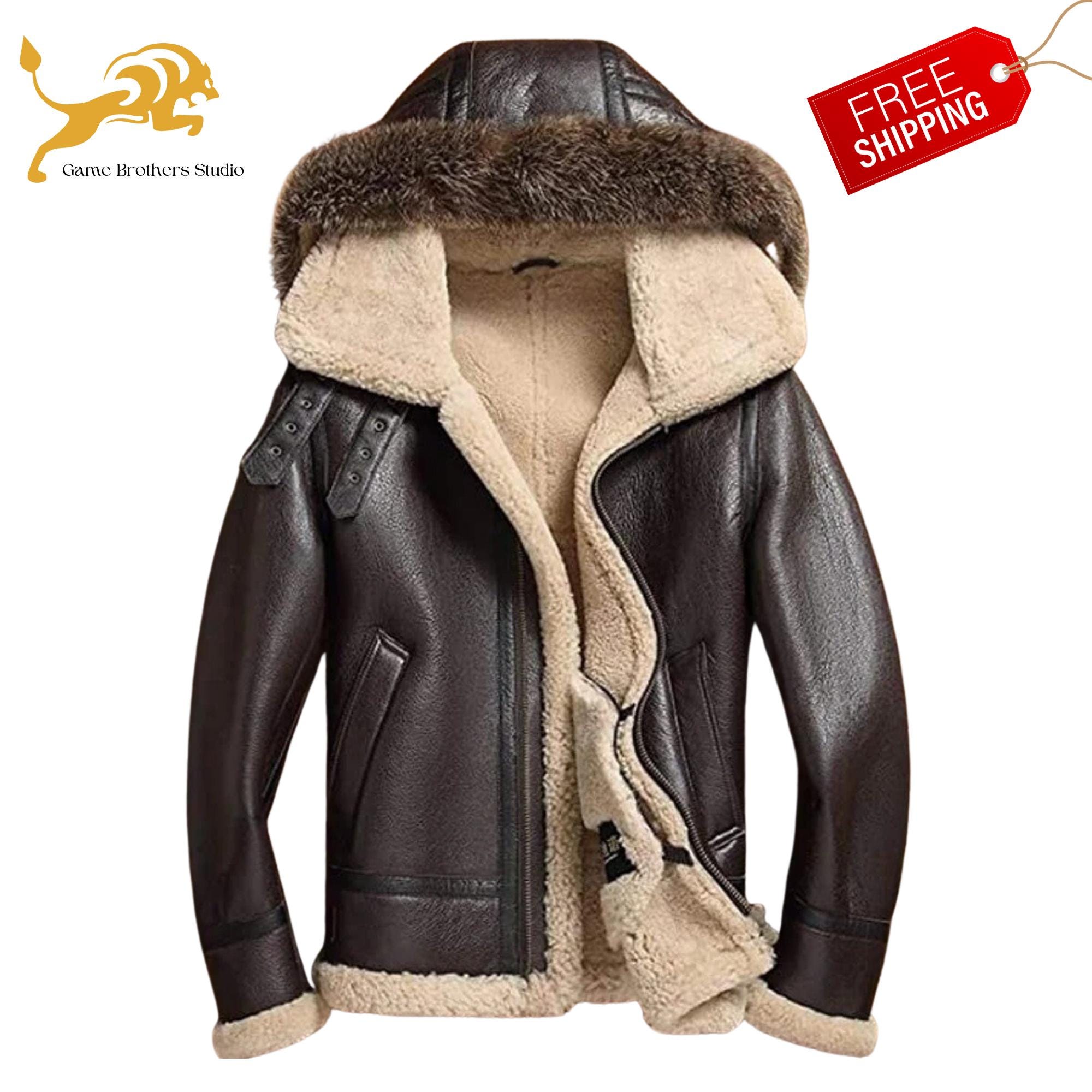 Men's Brown Real Sheepskin Shearling Leather Jacket: Removable Fur
