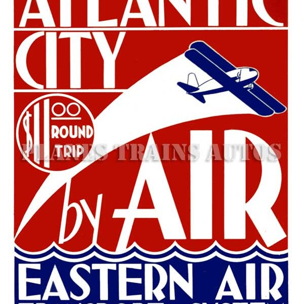 Vintage Eastern Air Poster advert. Eastern Air Transport Atlantic City By Air 1933. Instant Download - Printable Poster