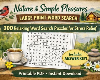 Nature Word Search – 200 Large Print Puzzles for Relaxation & Mindfulness | Printable PDF