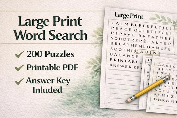 Large Print Word Search Puzzles for Seniors | Easy, Relaxing Brain Games | Printable PDF