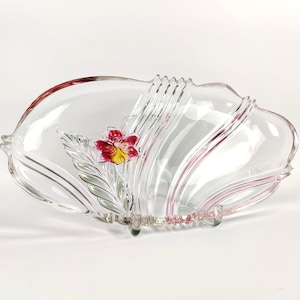 Plato para tartas Walther Glas, rojo, floral, vintage, de cristal Stollen, años 80.