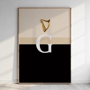 Pinte Guinness Split the G, art mural minimaliste, affiche de pub irlandais rétro, cadeau unique d'art sur la bière, décoration de bar et de cuisine
