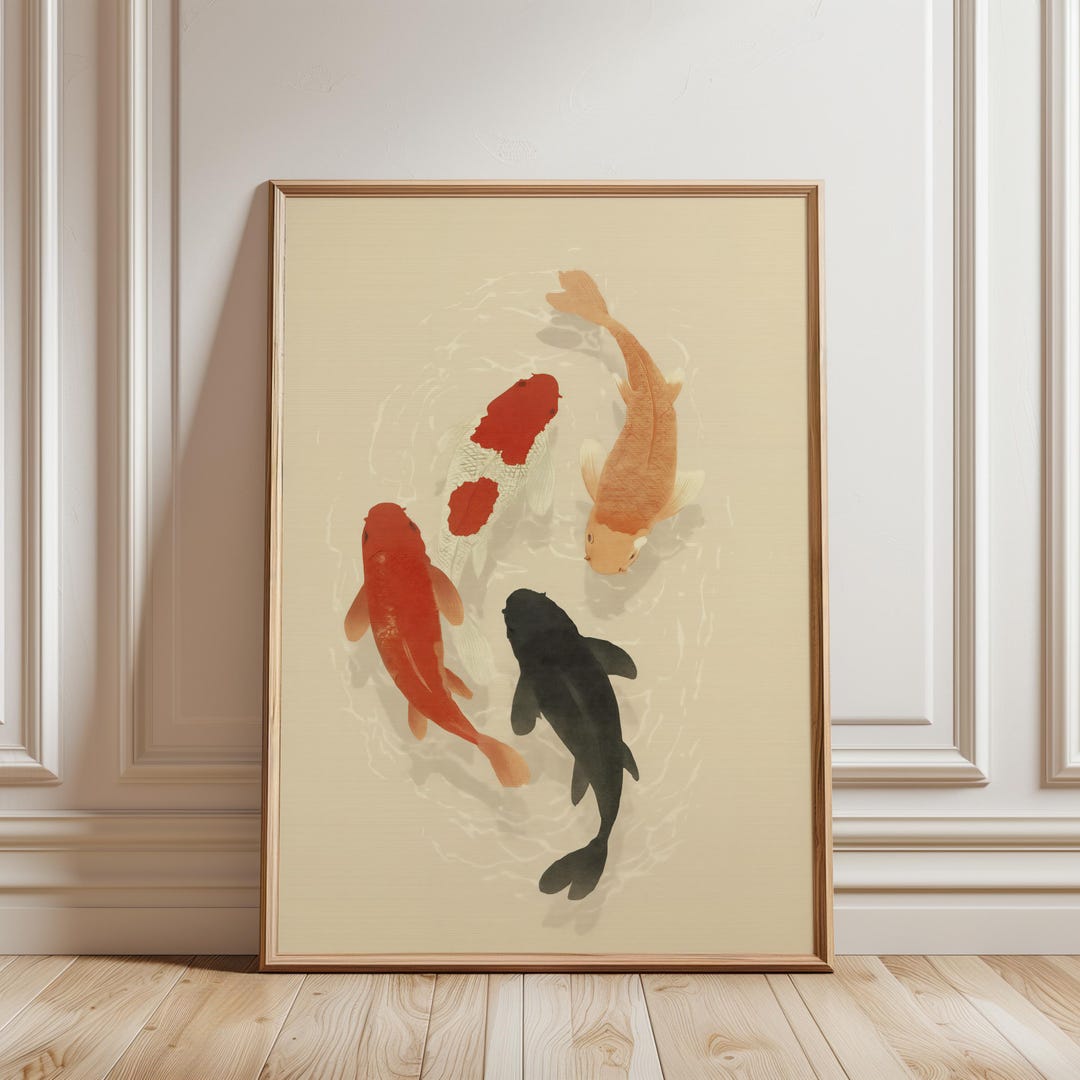 Japanese Koi Fish Wall Art, Minimalist Koi Poster, Zen Water Painting ...
