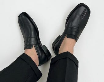 Leather Tabi Shoes Split Toe Loafers Japanese Style Mary Janes Handmade Retro Flats Moccasins Oxford Shoes Unisex