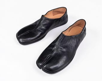 Zapatos Tabi de cuero, mocasines con punta dividida, estilo japonés, Mary Janes para mujer, planos retro hechos a mano, mocasines Oxford.