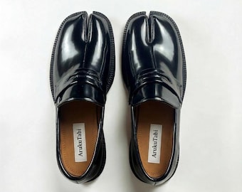Leather Tabi Shoes Split Toe Loafers Japanese Style Mary Janes Handmade Retro Flats Moccasins Oxford Shoes Unisex