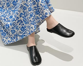 Zapatos Tabi de cuero, zapatillas con punta dividida, bailarinas Tabi retro de estilo japonés, Mary Janes para mujer, zapatos planos retro hechos a mano.