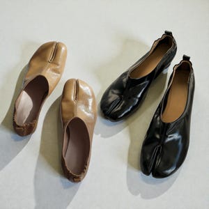 Zapatos Tabi de cuero, mocasines con punta dividida, estilo japonés, Mary Janes para mujer, planos retro hechos a mano, mocasines Oxford.