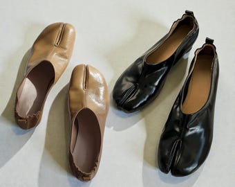 Läder Tabi Skor Slittå Loafers Japansk Stil Dam Mary Janes Handgjorda Retro Flats Mockasiner Oxford Skor