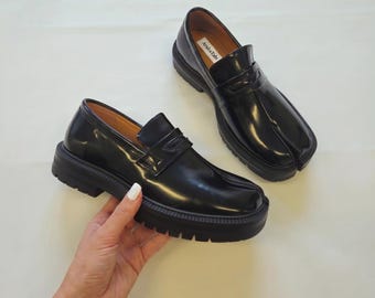 Scarpe Tabi in pelle, mocassini con punta divisa, Mary Jane in stile giapponese, fatte a mano, scarpe basse retrò, mocassini, scarpe Oxford unisex