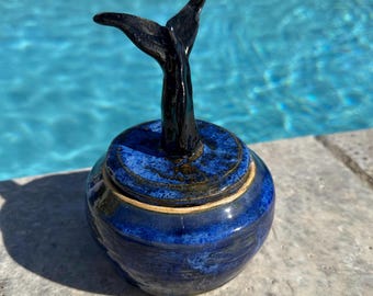 Handmade Ceramic Whale Tail Decorative Bowl Pottery Coastal Nautical Gift