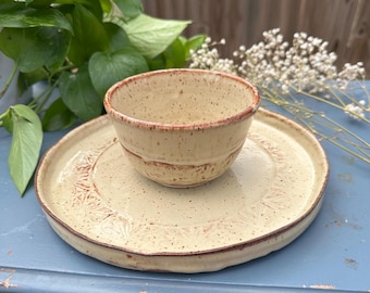 Handmade Ceramic Studio Bowl & Platter Set – Rustic Stoneware Pottery