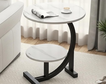 Modern Wrought Iron Side Table, Maple Top Accent Table
