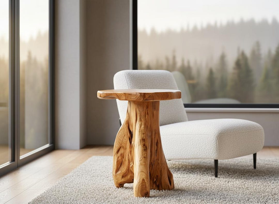 Cedar Root Live Edge Side Table – Rustic Farmhouse Natural Wood Accent ...