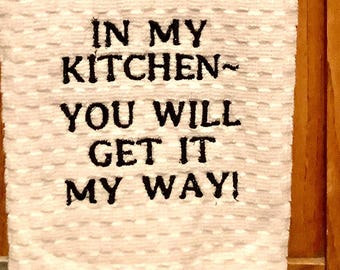 Embroidered waffle cotton kitchen towel