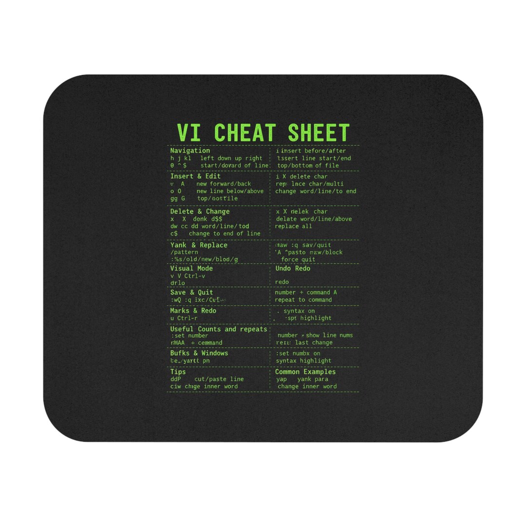 Linux Vim Cheat Sheet Mouse Pad | Keyboard Shortcuts Reference - Etsy UK