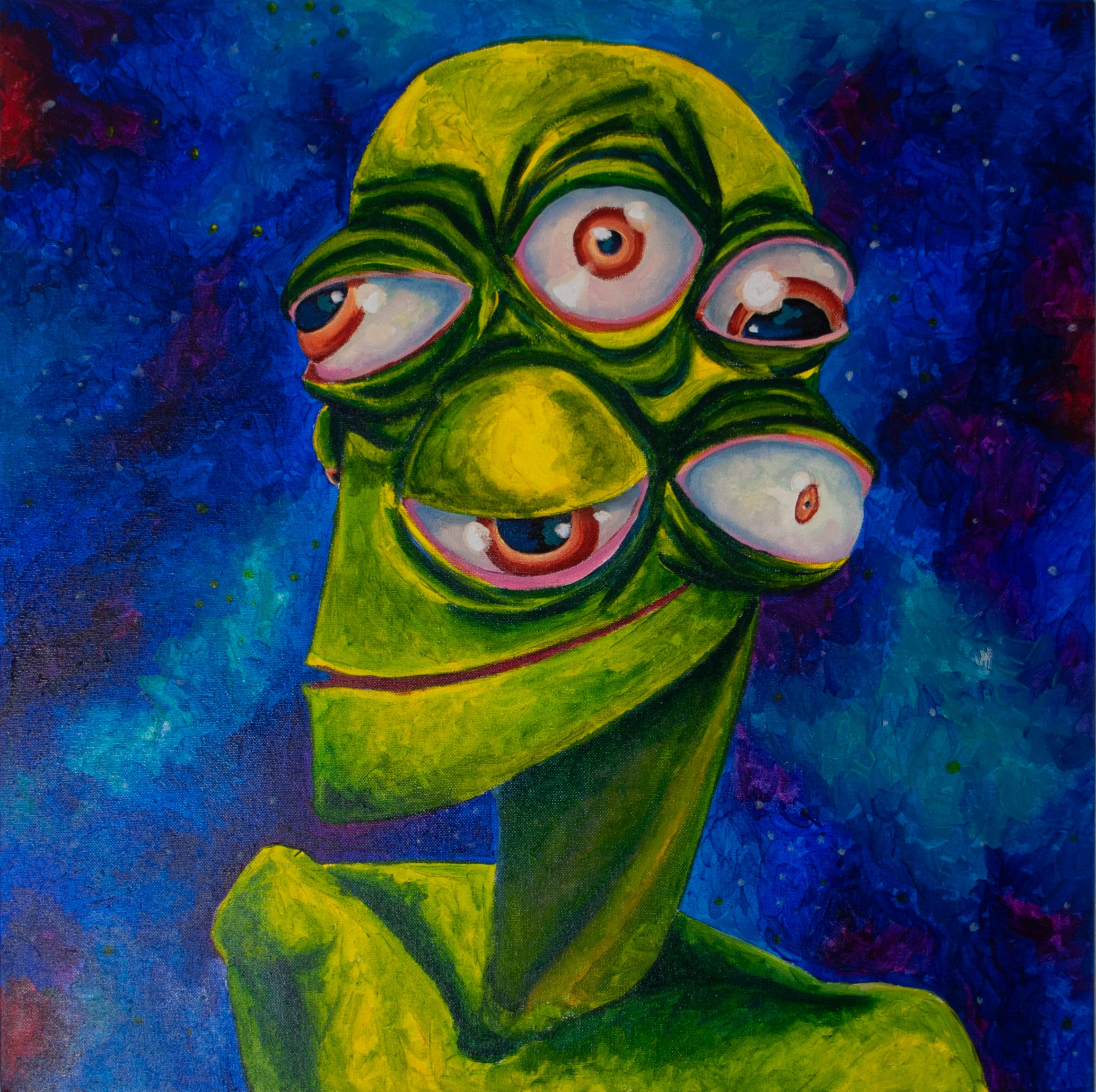 Acrylic Paint of Multi Eyed Alien With Space Background - Etsy
