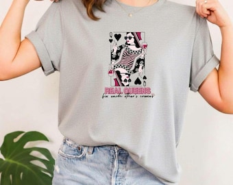 Real Queens Fix Each Other's Crowns Shirt | Retro Queen of Hearts Tee | Feminist Empowerment Tshirt | Edgy Rockabilly Girl Power Gift