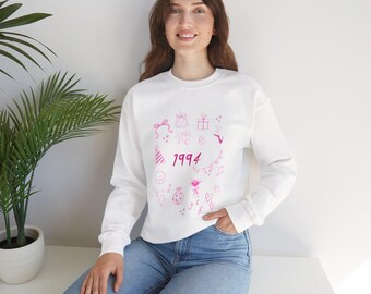 1990 - 1994 Doodles Crewneck Sweatshirt | Pink Sketch Year Design   | 1994 Birthday Sweatshirt