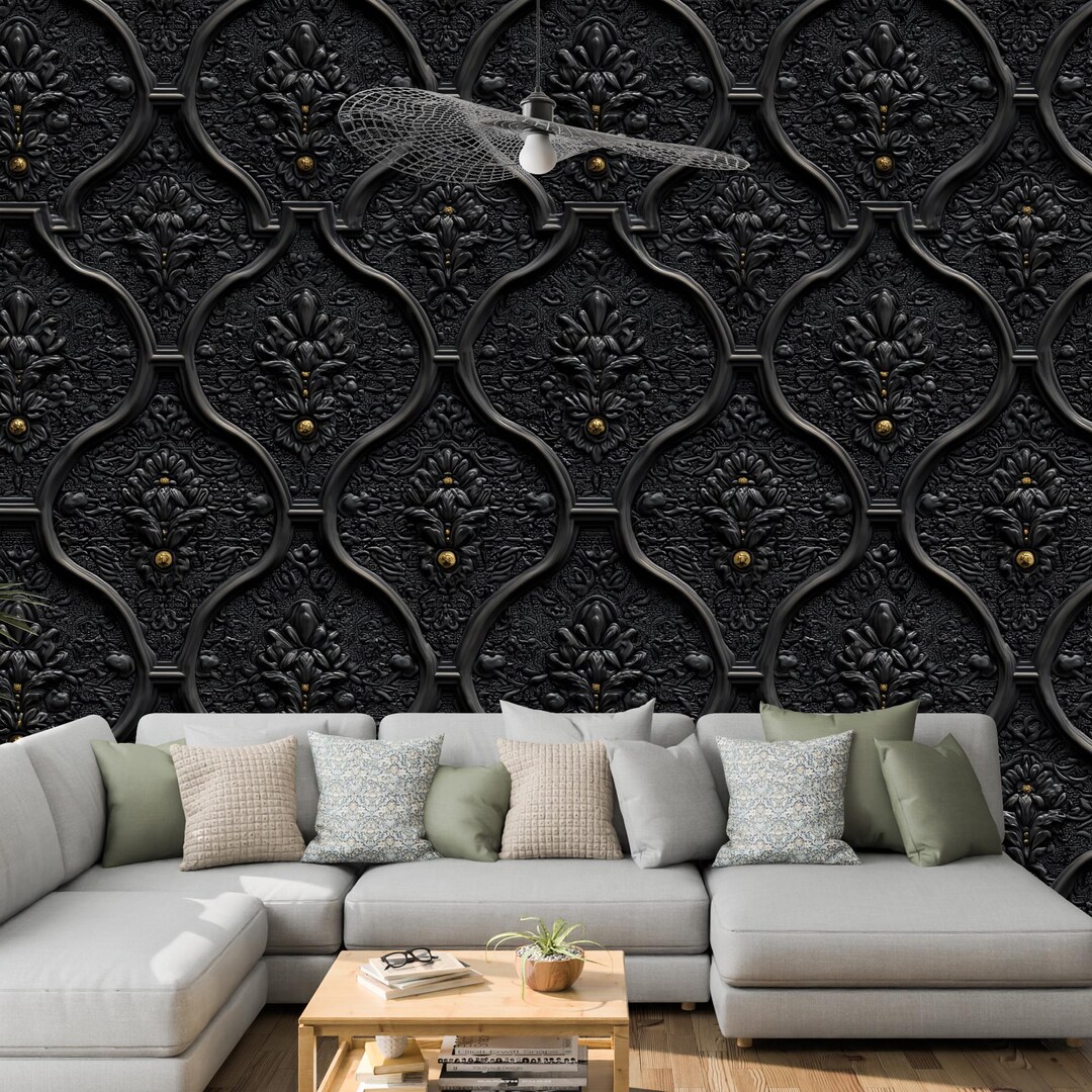 Create a Dramatic Interior With Black Embossed Wallpaper, Elegant ...