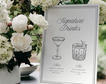Wedding Signature Drinks Bar Menu Sign Template | His And Hers Signature Cocktails