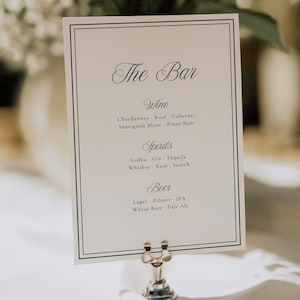 Minimalist Wedding Bar Menu Template | Editable Elegant Drinks Menu Sign | Printable Reception Decor