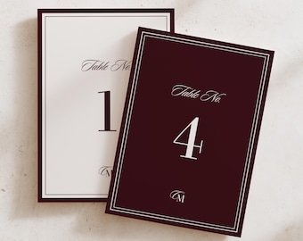 Burgundy Wedding Table Number Template | Elegant Old Money Printable Table Numbers Sign