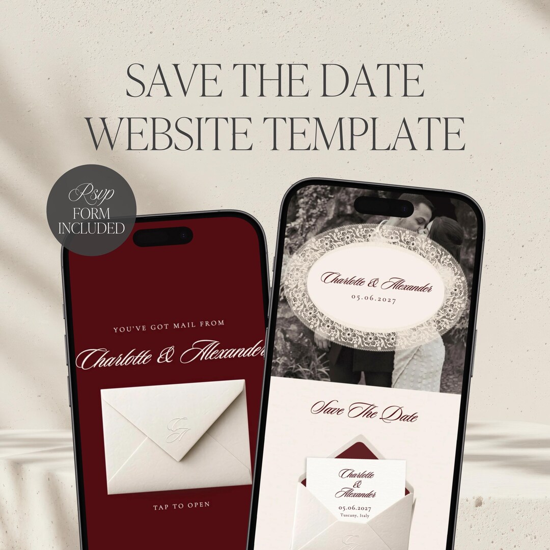 Burgundy Old Money Digital Save the Date Website Template | Classic ...