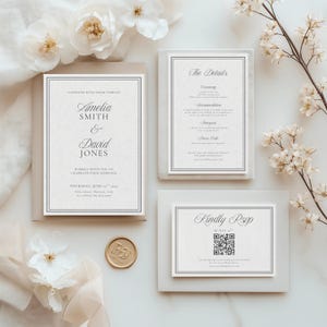 Modern black and white wedding invitation template with editorial typography and minimalist layout