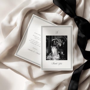 Printable wedding thank you card with photo and customizable thank you message on the back